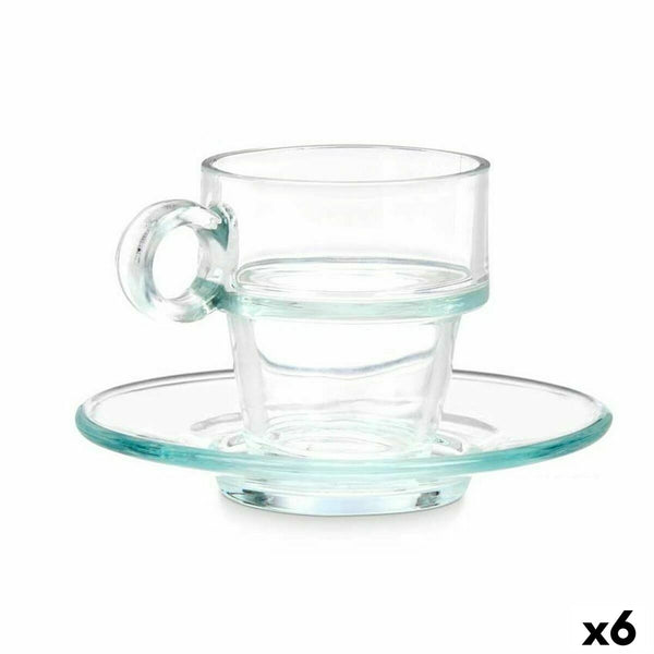 Cup with Plate Transparent Glass 90 ml (6 Units)