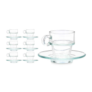 Cup with Plate Transparent Glass 90 ml (6 Units)