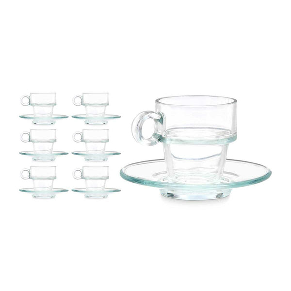 Cup with Plate Transparent Glass 90 ml (6 Units)