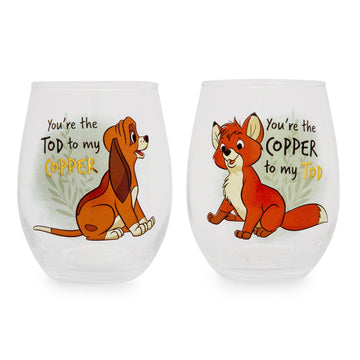 Disney The Fox and the Hound 20-Ounce Teardrop Stemless Wine Glass § Set of 2