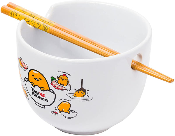 Sanrio Gudetama 20oz Ceramic Ramen Bowl with Chopsticks