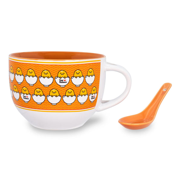 Sanrio Gudetama x Nissin Top Ramen Ceramic Soup Mug with Spoon § Holds 24 Ounces