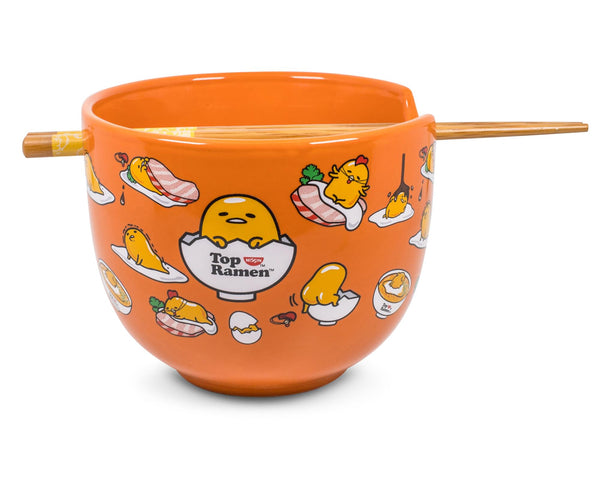 Sanrio Gudetama Japanese Top Ramen Dinnerware Set § 20-Ounce Ramen Bowl, Chopsticks