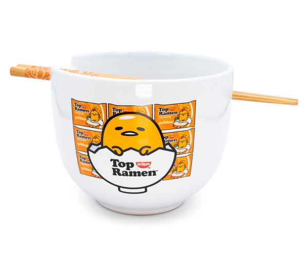 Sanrio Gudetama Top Ramen Japanese Dinner Set § 20-Ounce Ramen Bowl, Chopsticks