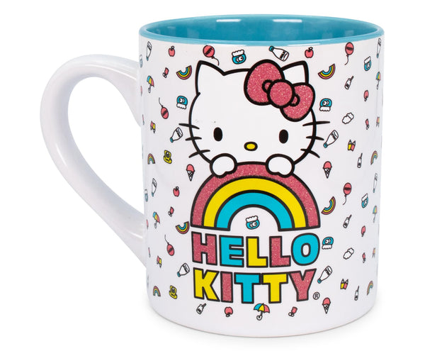 Sanrio Hello Kitty Rainbow Glitter Ceramic Mug § Holds 14 Ounces