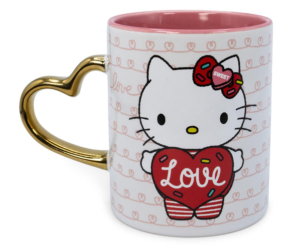 Sanrio Hello Kitty Love Heart-Shaped Handle Ceramic Mug § Holds 14 Ounces