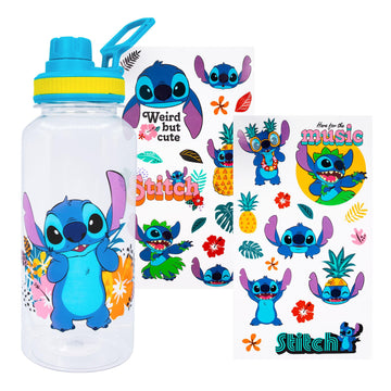 Disney Lilo & Stitch Flowers 32-Ounce Twist Spout Water Bottle And Sticker Set