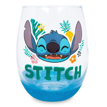 Disney Lilo & Stitch Hawaiian Flowers Teardrop Stemless Wine Glass § 20 Ounces