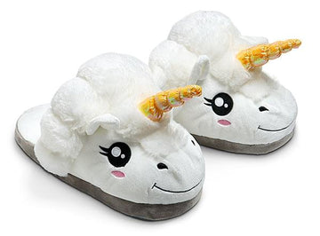 Plush White Unicorn Slippers Adult