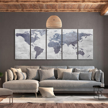 Canvas Print - Concrete World Map (5 Parts) Narrow