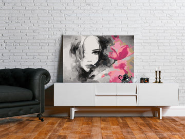 DIY canvas painting - Black & White Portrait With A Pink Flower