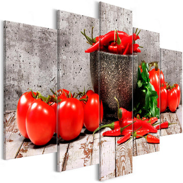 Canvas Print - Red Vegetables (5 Parts) Concrete Wide