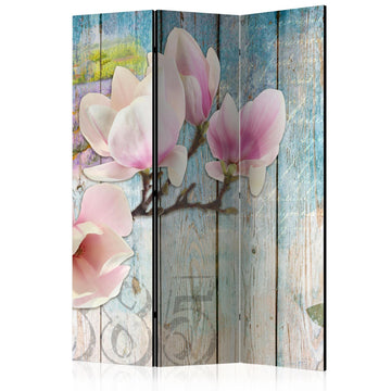 Room Divider - Pink Flowers on Wood [Room Dividers]