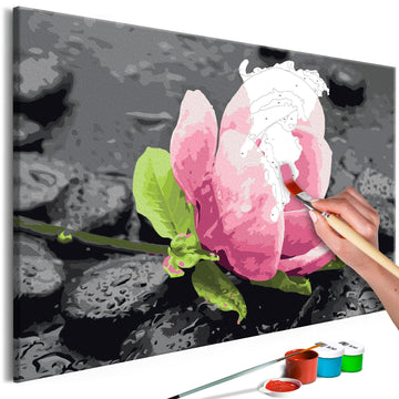 DIY canvas painting - Pink Flower and Stones