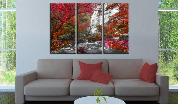 Canvas Print - Beautiful Waterfall: Autumnal Forest