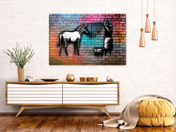 Canvas Print - Washing Zebra - Colourful Brick (1 Part) Wide