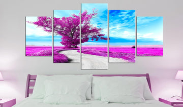 Canvas Print - Tree near the Road (5 Parts) Violet