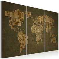 Canvas Print - The map of the World, German language:Beige continents - triptych