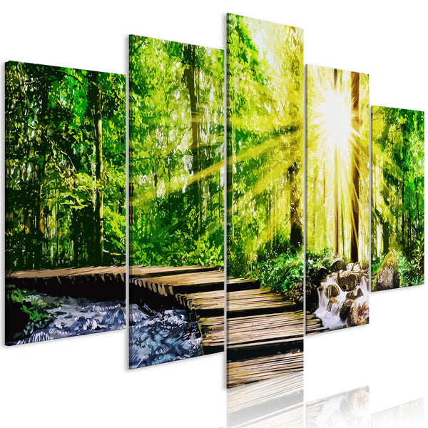 Canvas Print - Forest Footbridge (5 Parts) Wide