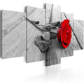 Canvas Print - Rose on Wood (5 Parts) Wide Red