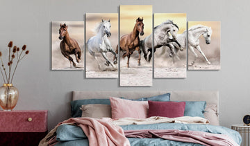 Canvas Print - Flock of Horses (5 Parts) Wide