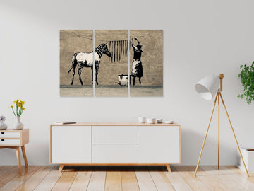 Canvas Print - Banksy: Washing Zebra on Concrete (3 Parts)