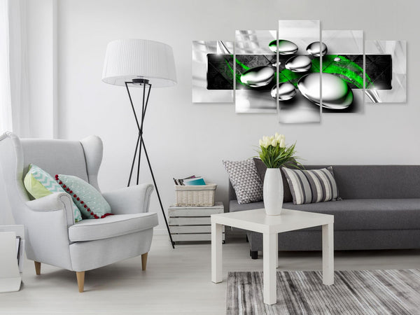 Canvas Print - Shiny Stones (5 Parts) Wide Green