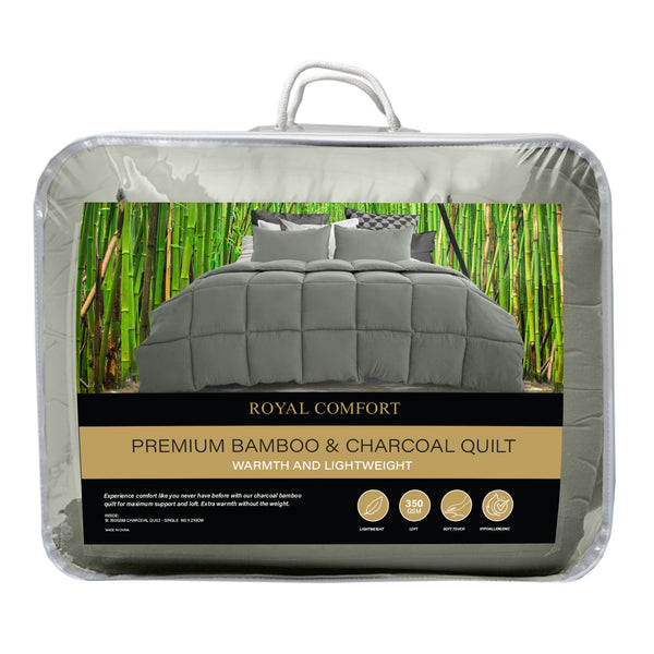 Royal Comfort 350GSM Charcoal Bamboo Quilt Luxury Bedding Duvet All Seasons - King - Charcoal