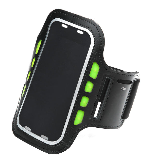 LED Sport Active Biking Glow Night Safety Armband Band w/ Phone Holder - Black  Black