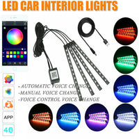 4X 12V 12LED RGB Car Interior LED Strip Lights Wireless APP Remote Control Music