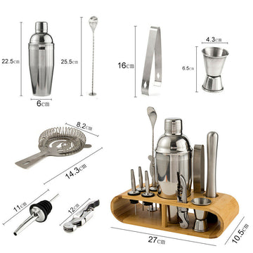 12Pcs Cocktail Shaker Set Mixer Martini Spirits Bar Strainer Bartender Kit 750ML