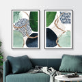 40cmx60cm Abstract Green and Navy 2 Sets Black Frame Canvas Wall Art