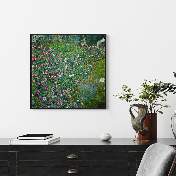 70cmx70cm Italian garden by Gustav Klimt Black Frame Canvas Wall Art