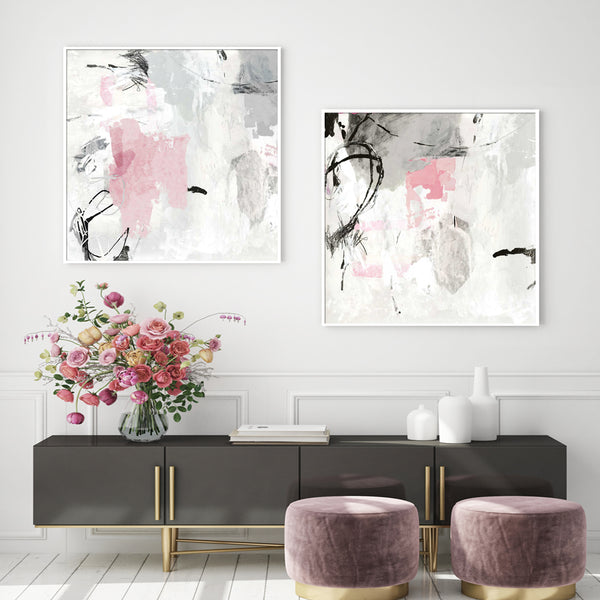 60cmx60cm Abstract Pink Grey 2 Sets White Frame Canvas Wall Art