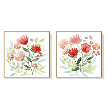 60cmx60cm Florals 2 Sets Gold Frame Canvas Wall Art