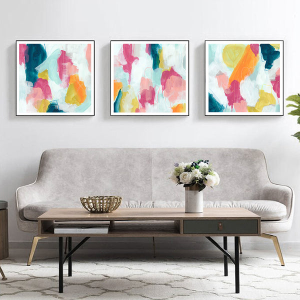 60cmx60cm Colourful 3 Sets Black Frame Canvas Wall Art