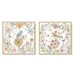 50cmx50cm Floral birds 2 Sets Gold Frame Canvas Wall Art