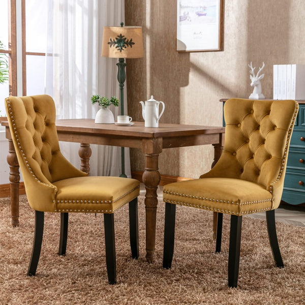 2x Velvet Dining Chairs -Gold