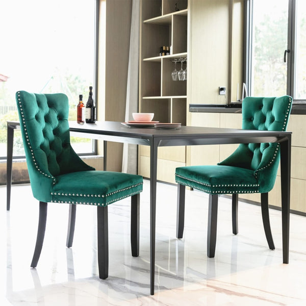 2x Velvet Dining Chairs- Green