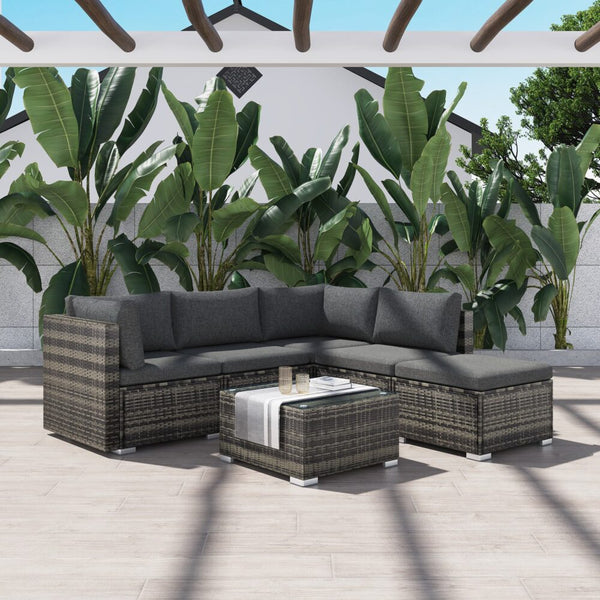 Ottoman-Style Outdoor Lounge Set in Grey