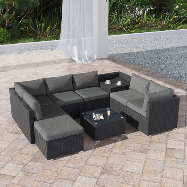 Large Modular Outdoor Ottoman Lounge Set in Black