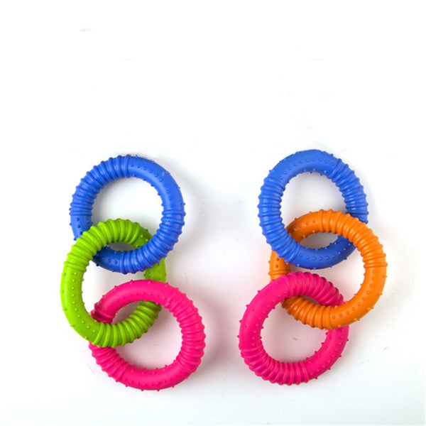 5 x Small Dog Puppy Rubber Tri Rings Dental Hygiene Chew Play Toy