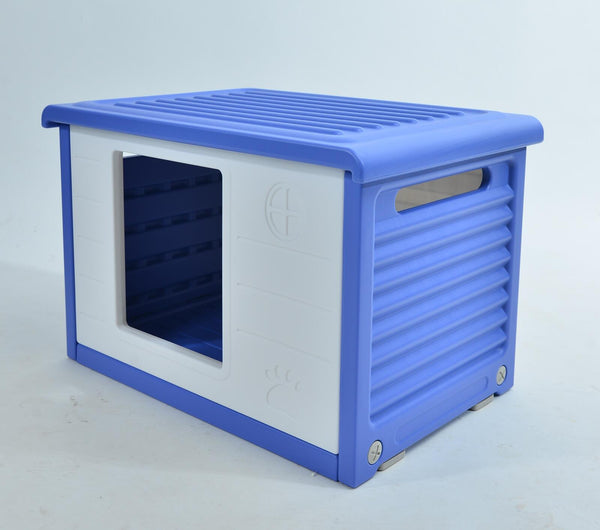 Small Plastic Pet Dog Puppy Cat House Kennel Blue