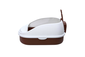 Large Portable Cat Toilet Litter Box Tray with Scoop and Grid Tray Brown