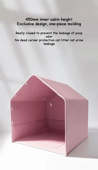 L Portable Hooded Cat Toilet Litter Box Tray House with Drawer and Scoop-Pink