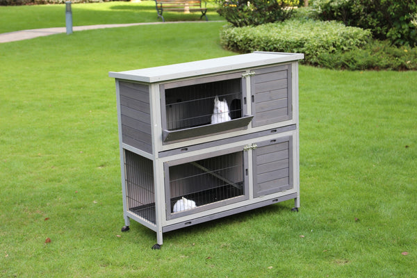 110cm XL Double Storey Rabbit Hutch Guinea Pig Cage , Ferret Cat cage W Wheel & Pull Out Tray