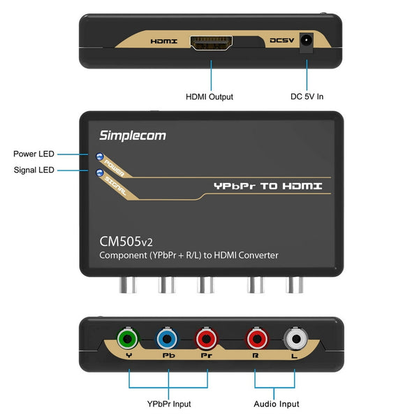 Simplecom CM505v2 Component (YPbPr + Stereo R/L) to HDMI Converter Full HD 1080p