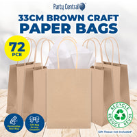 Party Central 72PCE Gift/Craft Paper Bags Brown Reusable 25 x 33cm