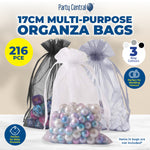 Party Central 216PCE Organza Bags Assorted Colours Multipurpose 17 x 12cm