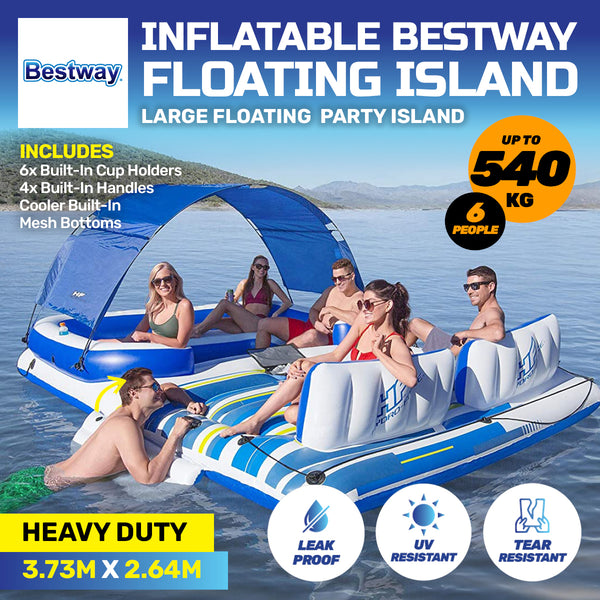 Bestway 3.73 x 2.64m Inflatable 6 Person Island Mesh Bottom Built-In Cooler